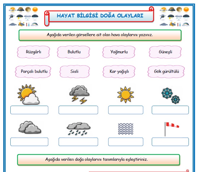 2.Sınıf Hayat Bilgisi Doğa  Olayları Etkinlik Çalışması