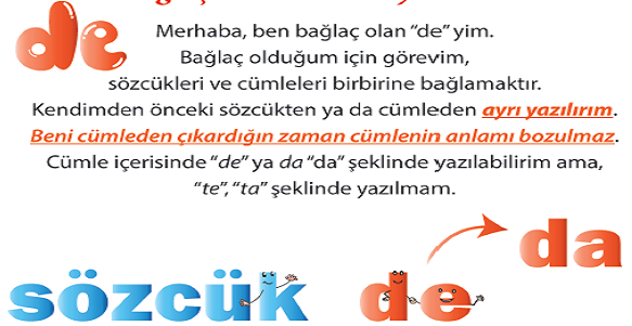 4.Sınıf Türkçe Yazım Kuralları (de, da Eklerinin Yazımı)