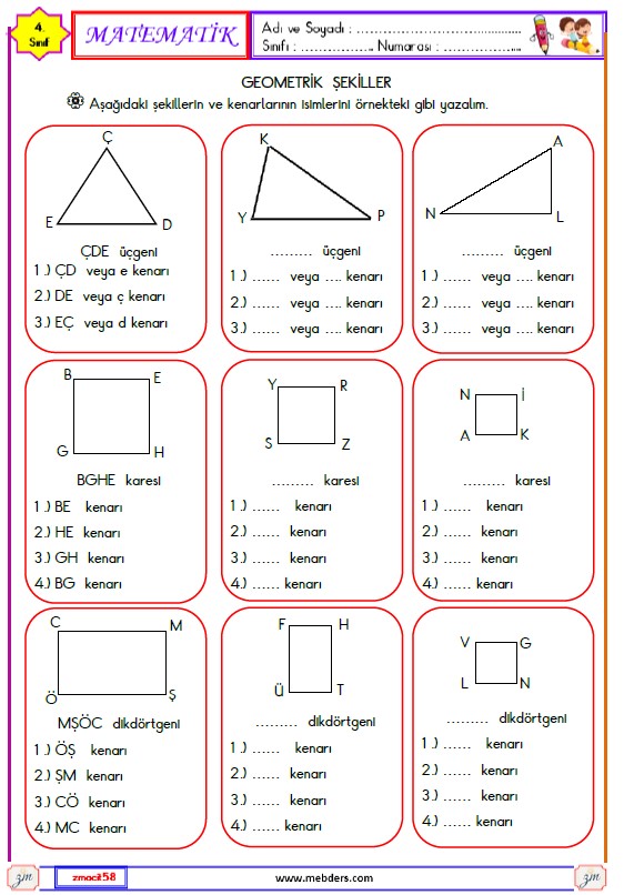 4. Sınıf Matematik Geometrik Şekiller Etkinliği 4