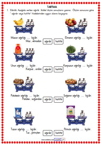 2. Sınıf Matematik Tartma 2 Etkinliği