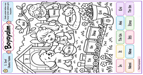 1. Sınıf İlk Okuma Yazma İ Sesi Hece - Kelime Okuma Boyama Çalışması