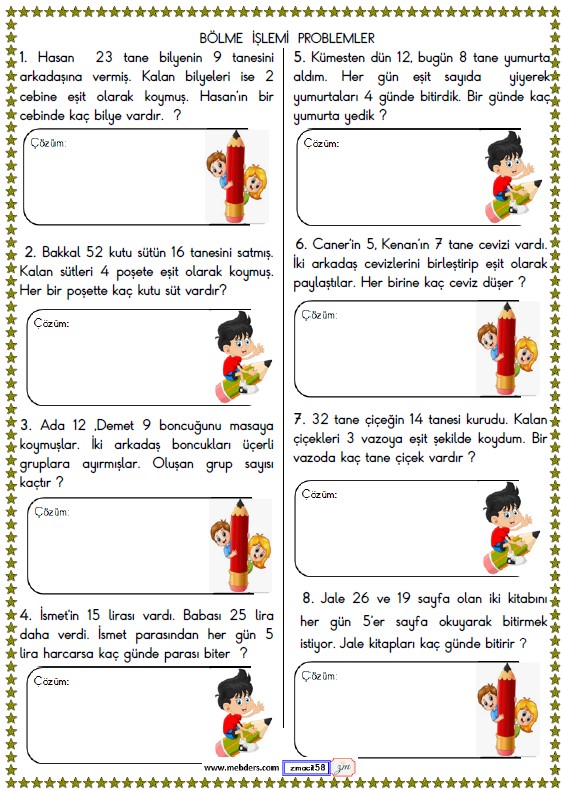 2. Sınıf Matematik Bölme İşlemi Problemler Etkinliği 8