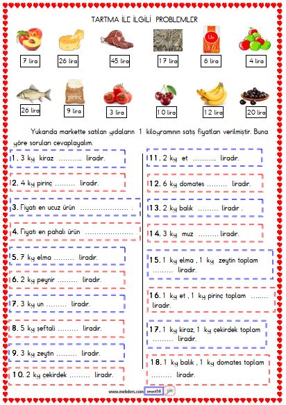 2. Sınıf Matematik  Tartma ile İlgili Problemler Etkinliği 5