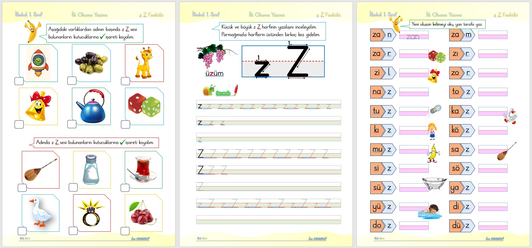 1. Sınıf İlk Okuma Yazma Z Sesi FASİKÜLÜ 10 sayfa