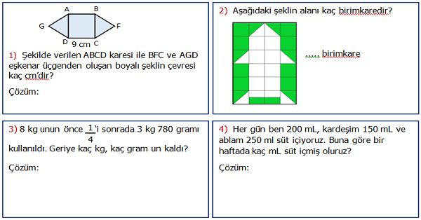 4.Sınıf Matematik 6.Ünite Değerlendirme Etkinliği