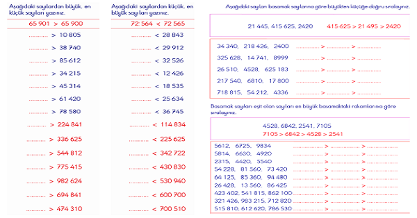 4. Sınıf Matematik Doğal Sayılarda Sıralama 3