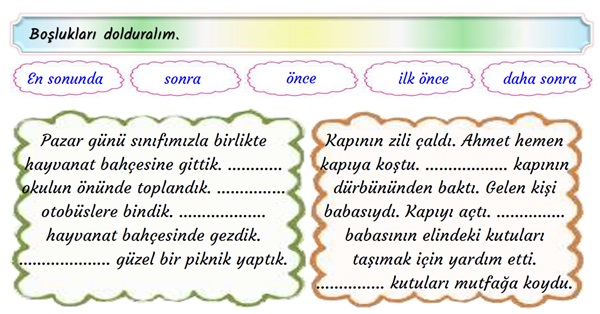 2.Sınıf Türkçe Olayları Oluş Sırasına Göre Sıralama Etkinliği-3