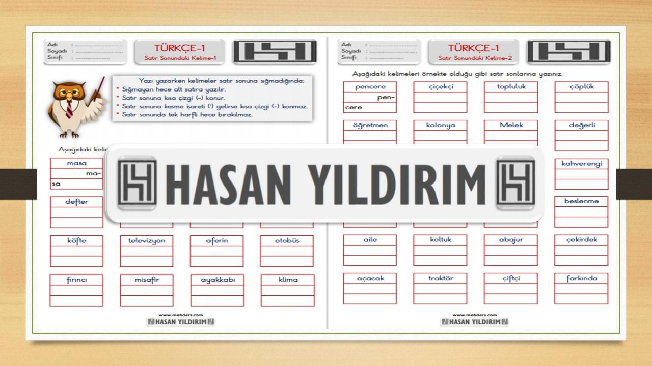 1.Sınıf Türkçe Satır Sonuna Sığmayan Kelimeler Etkinlik Sayfaları