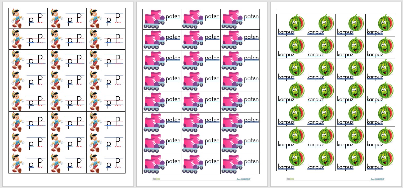 1. Sınıf İlk Okuma Yazma P Sesi Defter Çalışması