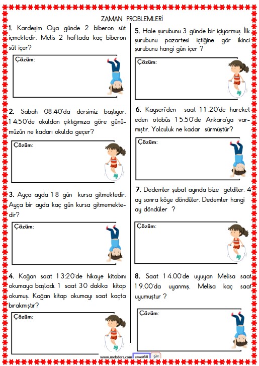 2. Sınıf Matematik Zaman Problemleri Etkinliği 7