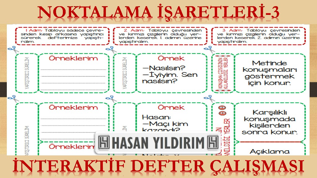 Noktalama İşaretleri İnteraktif Defter Çalışması-3 (Konuşma Çizgisi, İki Nokta, Üç Nokta)