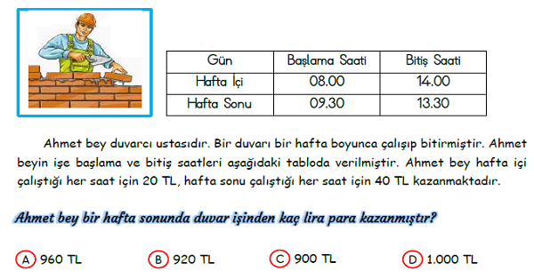 3.Sınıf Matematik Zamanı Ölçme Yeni Nesil Sorular