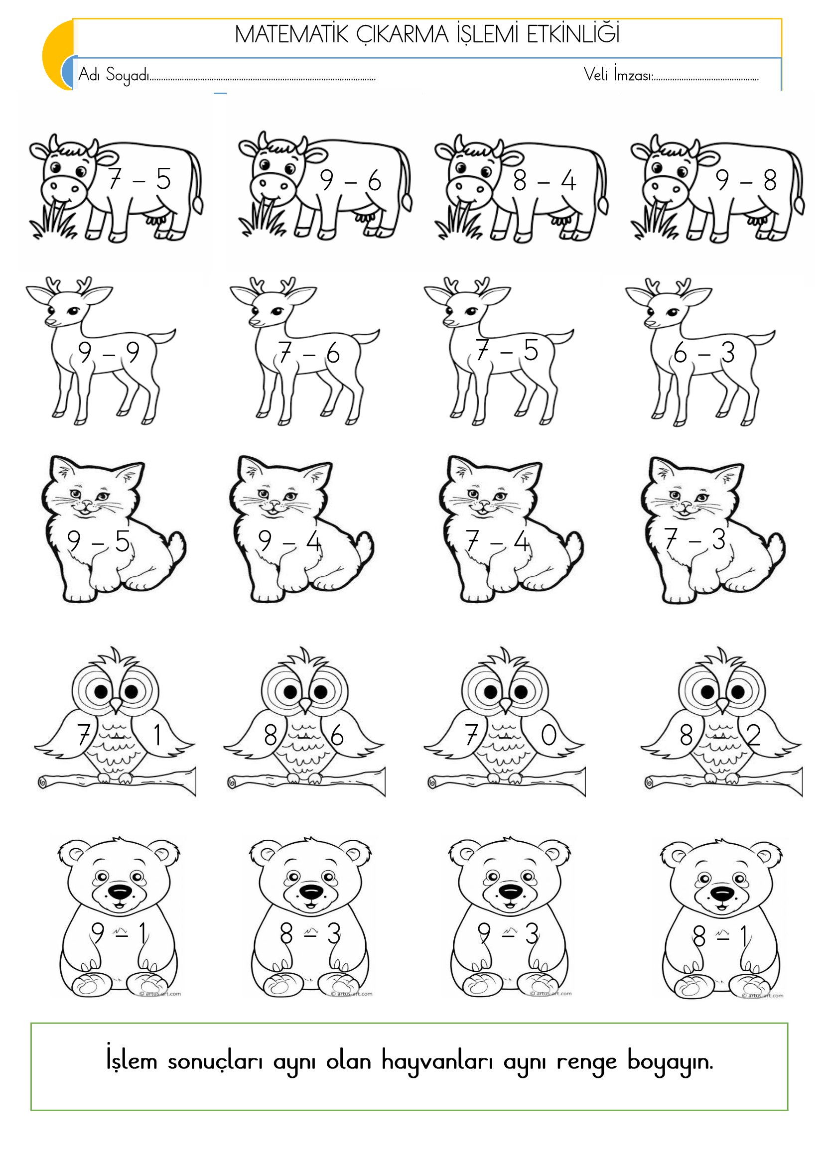 1.Sınıf Matematik Çıkarma İşlemi Etkinliğii