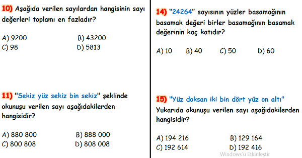 4.Sınıf Matematik Doğal Sayılar Yaprak Test-1