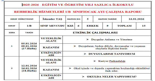 Rehberlik Ocak Ayı Raporu