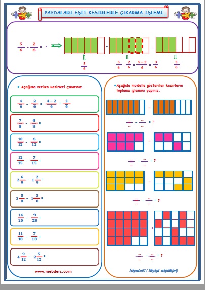 4.Sınıf Matematik Paydaları Eşit Kesirlerle Çıkarma İşlemi