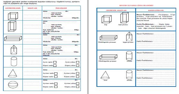3. Sınıf Matematik Geometrik Cisimlerin Özellikleri Etkinliği 4 Sayfa