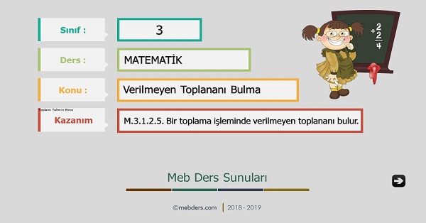 3.Sınıf Matematik Verilmeyen Toplananı Bulma Sunusu