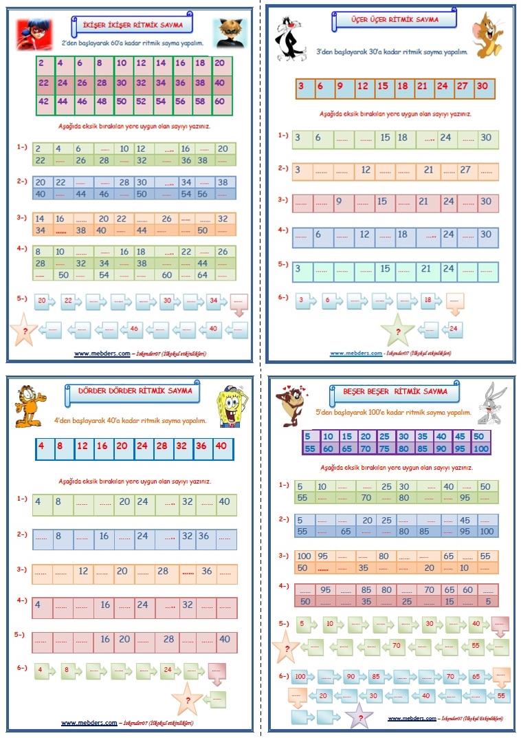 2.Sınıf Matematik Dersi Ritmik Saymalar (4 SAYFA)