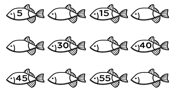 1.Sınıf Matematik Beşer Ritmik Sayma Deftere Yapıştırmalı El -Balık-Şapka Şablonu