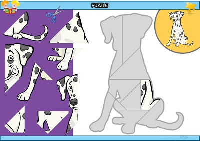 Kes yapıştır köpek puzzle etkinlik