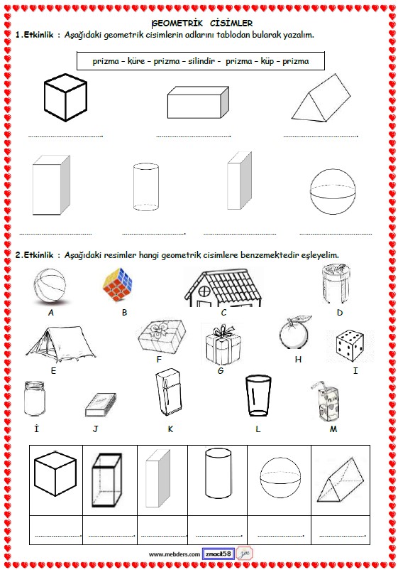 1. Sınıf Matematik Geometrik Cisimler Etkinliği 1