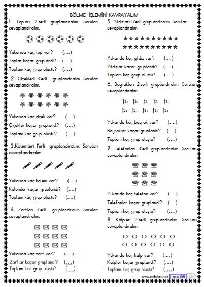 2. Sınıf Matematik Bölme İşlemini Kavrayalım Etkinliği 1