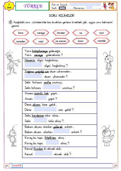 2.Sınıf Türkçe Soru cümlesi ve Soru Kelimeleri