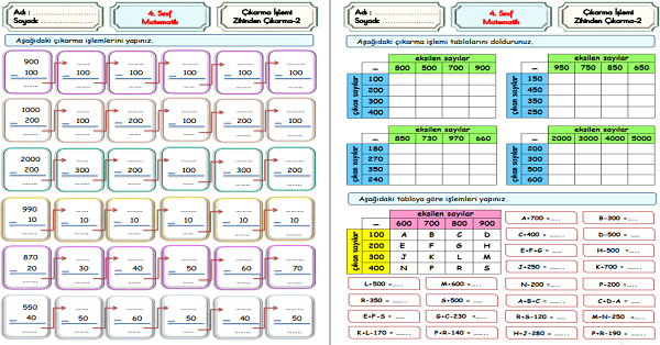 4.Sınıf Matematik Zihinden Çıkarma İşlemi 2