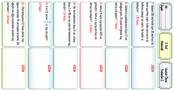 3.Sınıf Matematik Uzunluk Ölçme Problemleri-2