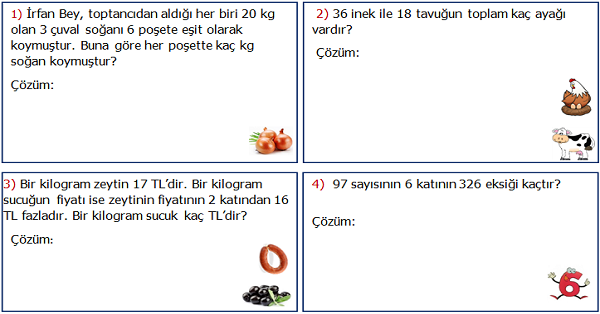 3.Sınıf Matematik Karışık Problemler Etkinliği 1