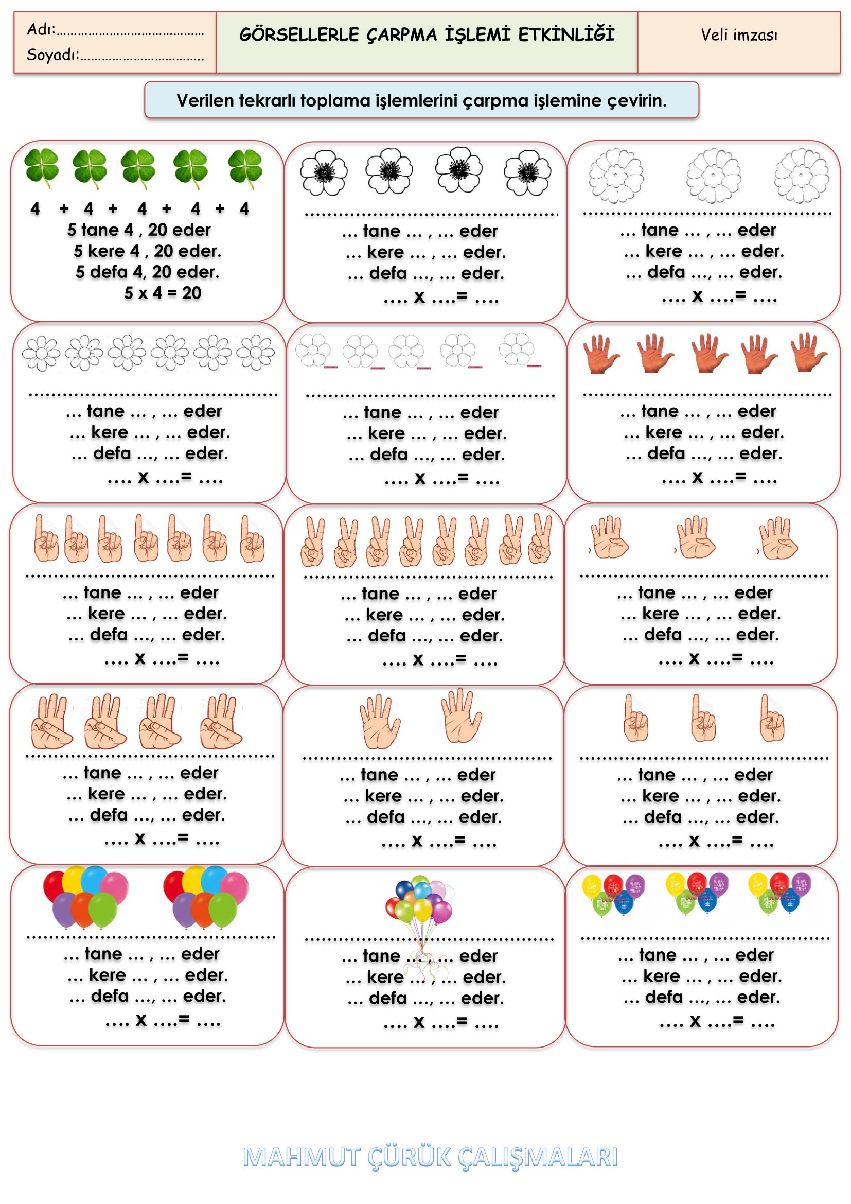 2.Sınıf - Matematik Görsellerle Çarpma İşlemi Etkinliği