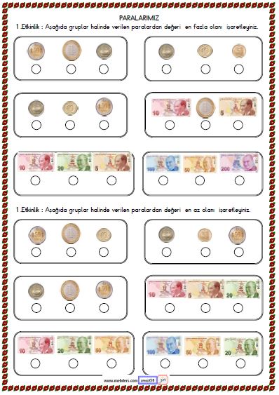 2. Sınıf Matematik Paralarımız Etkinliği 5