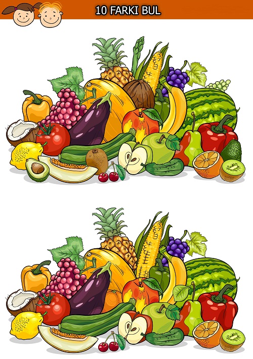Karışık meyve ve sebzeler arasındaki 10 farkı bulma etkinliği