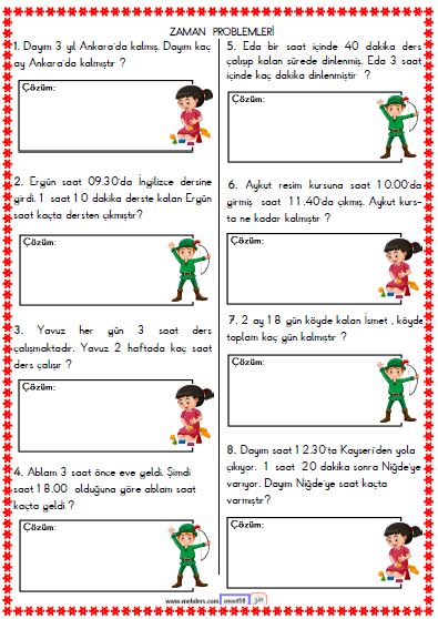 2. Sınıf Matematik Zaman Problemleri Etkinliği 6