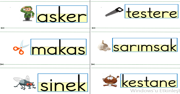 1. Sınıf İlk Okuma Yazma S Sesi İpe Asılacak Hece Kelime Fiş Çalışması