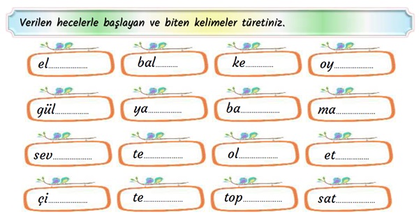 2.Sınıf Türkçe Hece Bilgisi Etkinliği -5