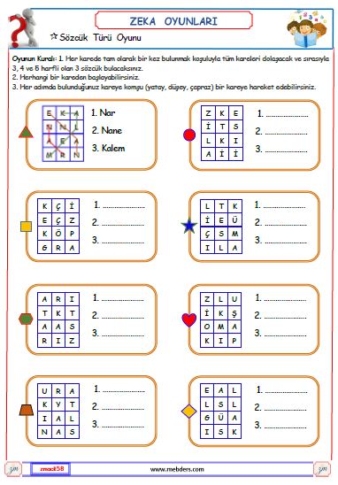 Sözcük Türü 1 ( Zeka Oyunu )