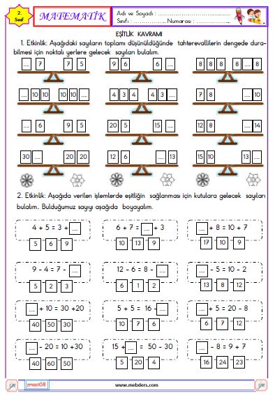 2.Sınıf Matematik Eşitlik Kavramı Etkinliği 2