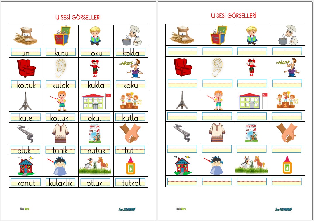1. Sınıf İlk Okuma Yazma U Sesi Görselleri