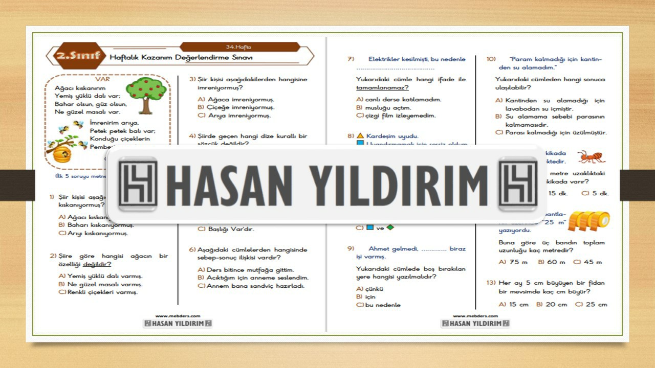 2.Sınıf Haftalık Değerlendirme Testi-34.Hafta(7-11 Haziran)