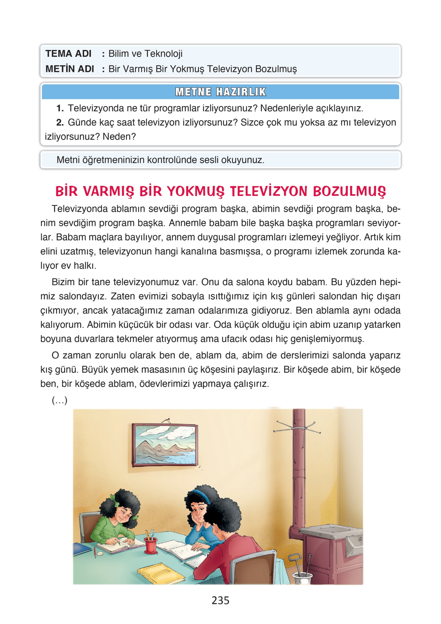 4. Sınıf Türkçe Ada Yayınları Bir Varmış Bir Yokmuş Televizyon Bozulmuş Metni Etkinlik Cevapları