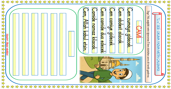 1. Sınıf İlk Okuma Yazma C Sesi Metin Okuma Yazma Çalışması