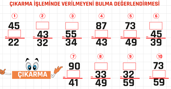 2.Sınıf Matematik Çıkarma İşleminde Verilmeyeni Bulma Etkinliği