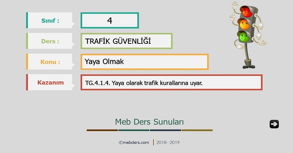 4.Sınıf Trafik Güvenliği Yaya Olmak Sunusu