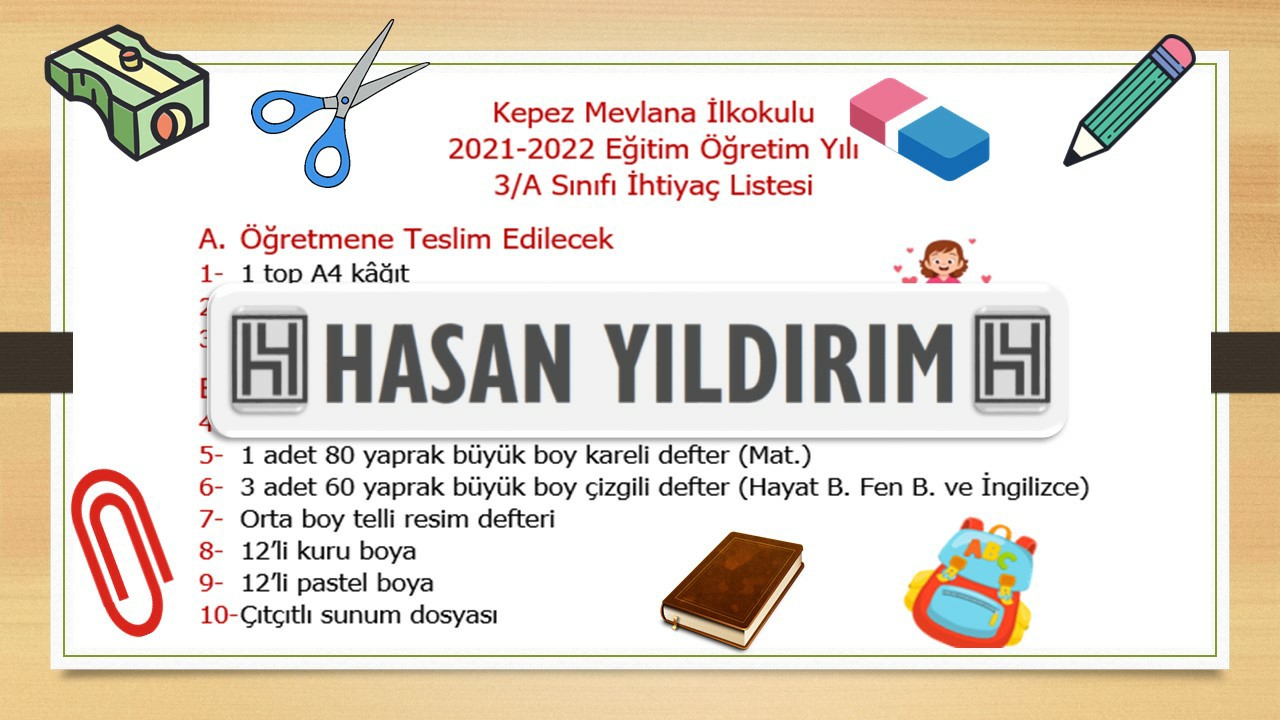 3.Sınıf İhtiyaç Listesi (Word'de Düzenlenebilir.)