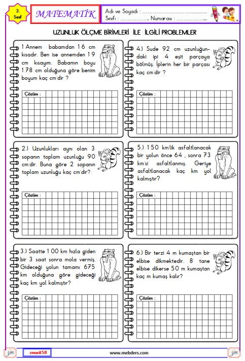 3. Sınıf Matematik Uzunluk Ölçme Birimleri İle İlgili Problemler Etkinliği 14