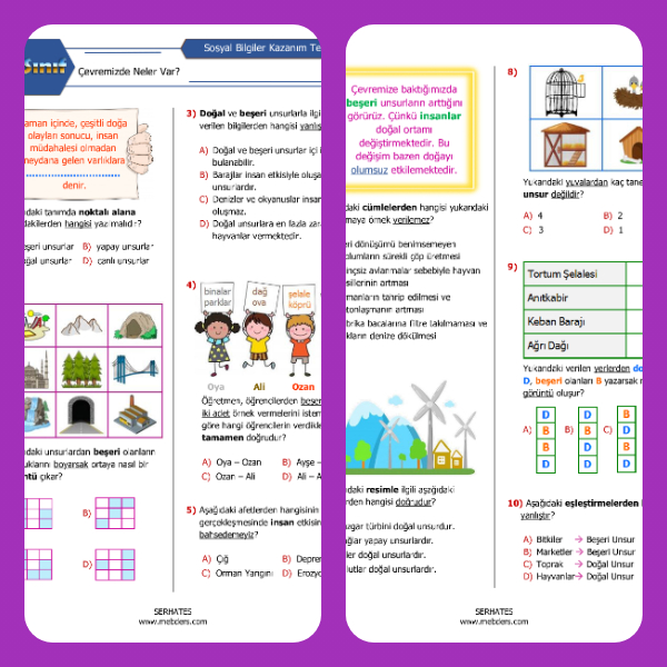 4. Sınıf Sosyal Bilgiler Çevremizde Neler Var Kazanım Testi