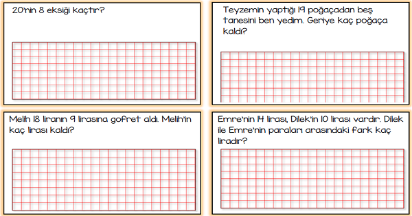 1.Sınıf Matematik Çıkarma İşlemi Problemleri