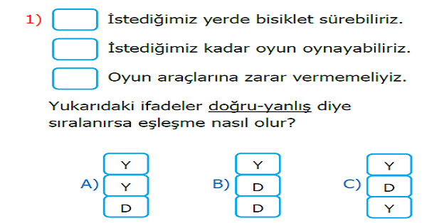 2.Sınıf Hayat Bilgisi Oyun Kurallarına Uyarım Kazanım Testi